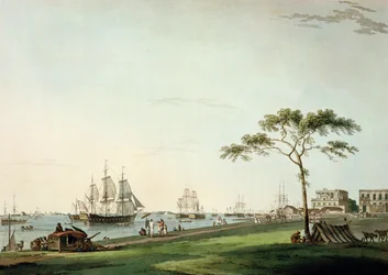 Vy från Esplanaden, Calcutta, plansch I ur ”Oriental Scenery”, publicerad 1797